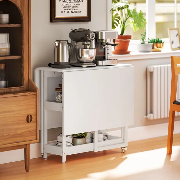 HOMCOM Four-Person Drop Leaf Table - White - 6