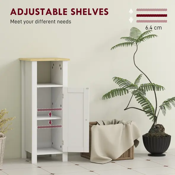 kleankin Slim Bathroom Storage Unit with Open Shelf, Bathroom Storage Cabinet with Adjustable Shelf, 32 x 30 x 80 cm, White - 4