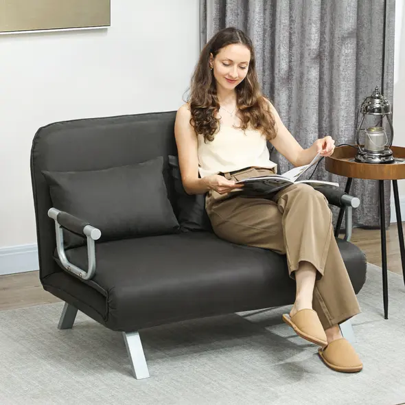 HOMCOM Two-Seater Click-Clack Sofa Bed - Charcoal Grey - 1