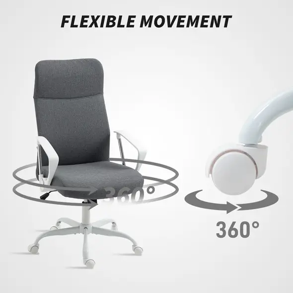 HOMCOM Fabric High Back Office Chair - Grey - 5