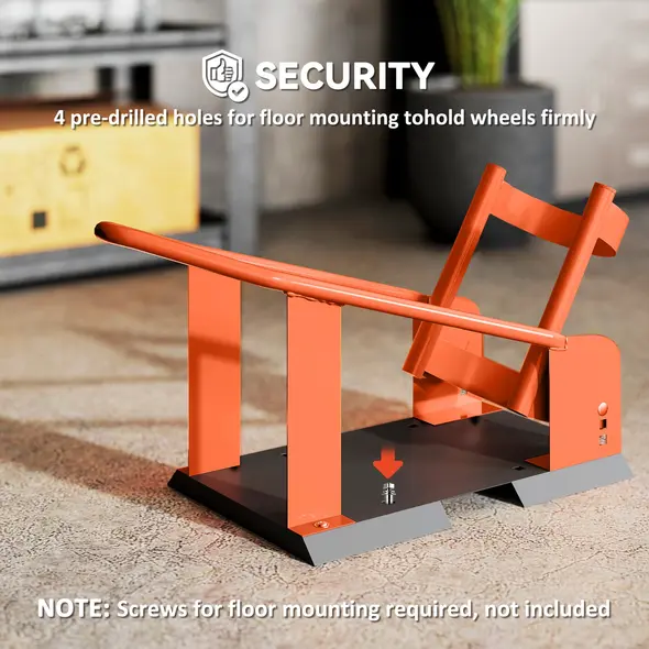 HOMCOM Motorcycle Wheel Chock, 816.5 kg Capacity Heavy Duty Steel Motorcycle Front Wheel Chock Holder with 3 Height Adjustable Holes, Fits 381-533.4 mm Wheels, Orange - 6