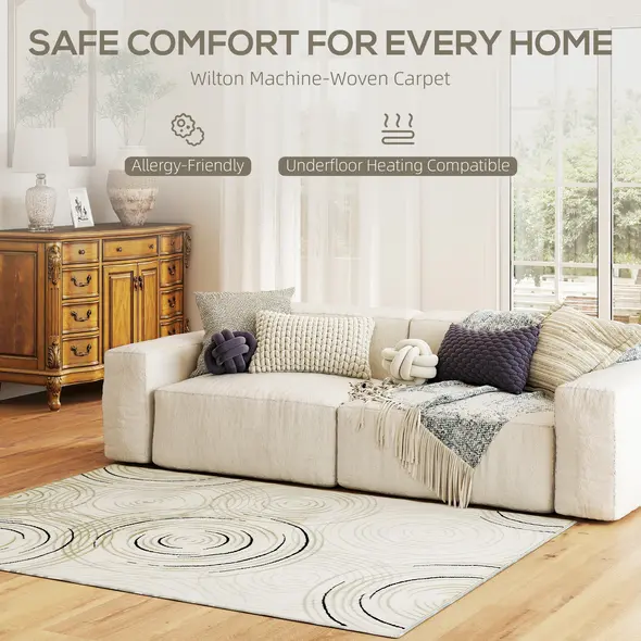 HOMCOM Modern Area Rug, Swirl Pattern Machine Washable Rug, Allergy-Friendly Floor Carpet for Living Room, Bedroom, Dining Room, Home Office, 170 x 120 cm, Cream White - 3