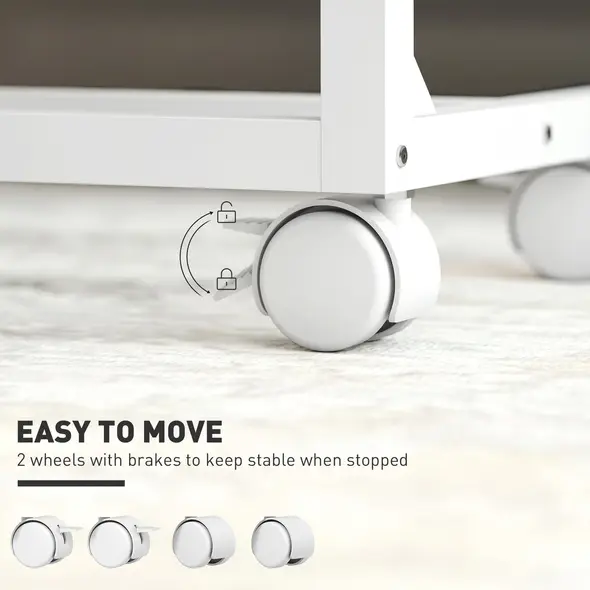 HOMCOM C-Shaped Sofa Side Table, Height Adjustable Overbed Table with Tilting Desktop, Mobile Laptop Desk for Living Room Bedroom, Oak and White - 4