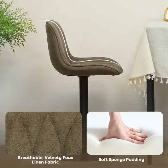 HOMCOM Set of Two Linen-Look Bar Stools - Brown - 6