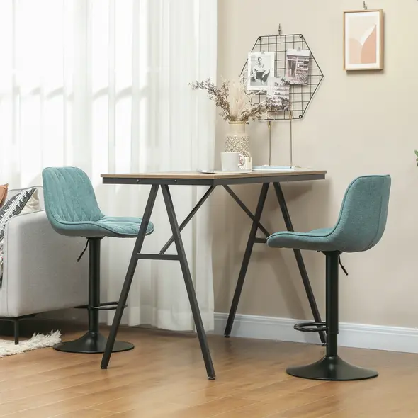 HOMCOM Set of Two Linen-Look Bar Stools - Blue - 1