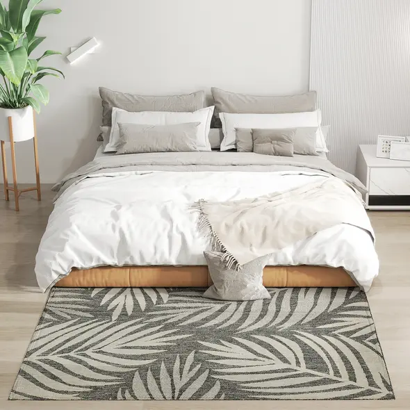 HOMCOM UV Resistant Indoor & Outdoor Area Rug, Easy-Cleaning Machine Washable Rug for Patio, Garden, Kitchen, Bathroom or Living Room, 170 x 120 cm, Grey - 1