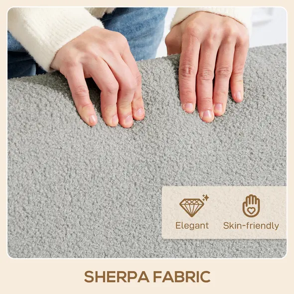 HOMCOM Small Sherpa Fabric 2 Seater Sofa Settee - Light Grey - 6