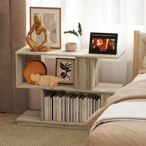 HOMCOM S-Shaped Side Table - Natural Wood Finish - 7