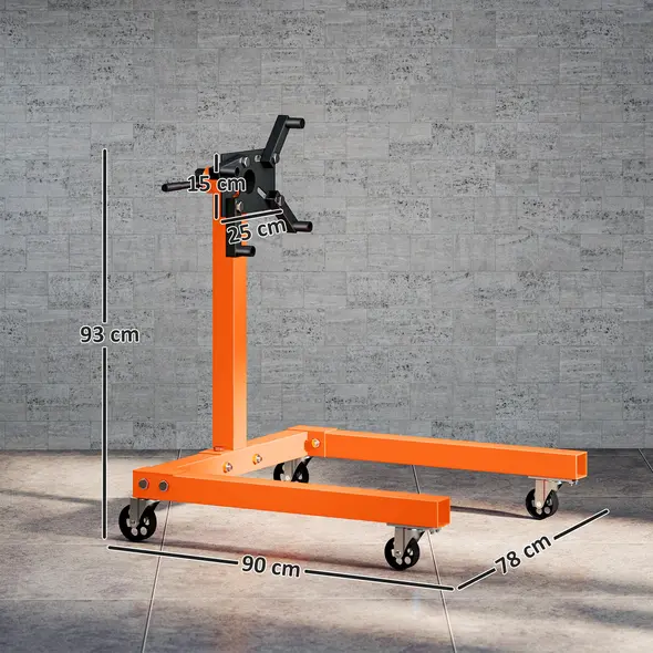 HOMCOM Engine Stand, 570 kg Rotating Engine Stand with 360 Degree Adjustable Head, 4 Mounting Arms, Heavy Duty Steel Support, Universal Wheels for Garage Workshop Auto Repair, Orange - 2