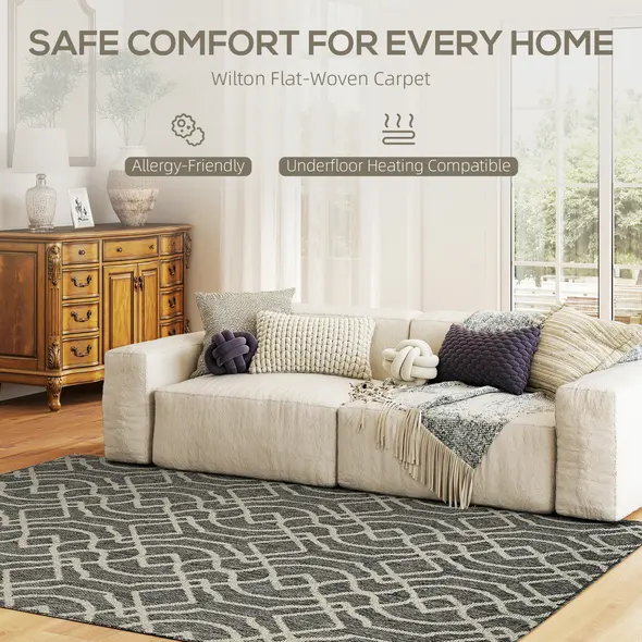 HOMCOM UV Resistant Indoor & Outdoor Area Rug, Easy-Cleaning Machine Washable Rug with Geometric Pattern for Patio, Garden, Kitchen, Bathroom or Living Room, 230 x 160 cm, Grey - 3