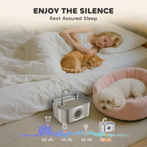 PawHut 3.2L Cat Water Fountain for Drinking, Cat Fountain Stainless Steel with Visible Water-Level Window, Ultra-Silent Pump - 7