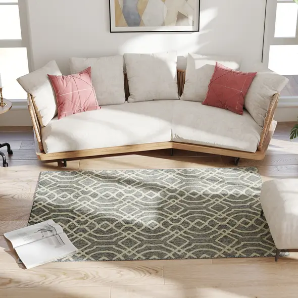 HOMCOM UV Resistant Indoor & Outdoor Area Rug, Easy-Cleaning Machine Washable Rug with Geometric Pattern for Patio, Garden, Kitchen, Bathroom or Living Room, 170 x 120 cm, Grey - 8