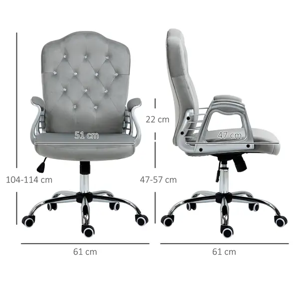 Vinsetto Velvet-Feel Work Chair, with Diamante Back - Grey - 2
