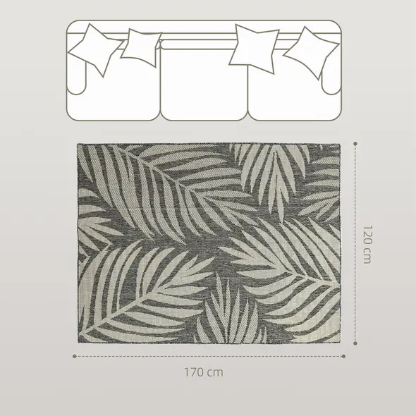 HOMCOM UV Resistant Indoor & Outdoor Area Rug, Easy-Cleaning Machine Washable Rug for Patio, Garden, Kitchen, Bathroom or Living Room, 170 x 120 cm, Grey - 2