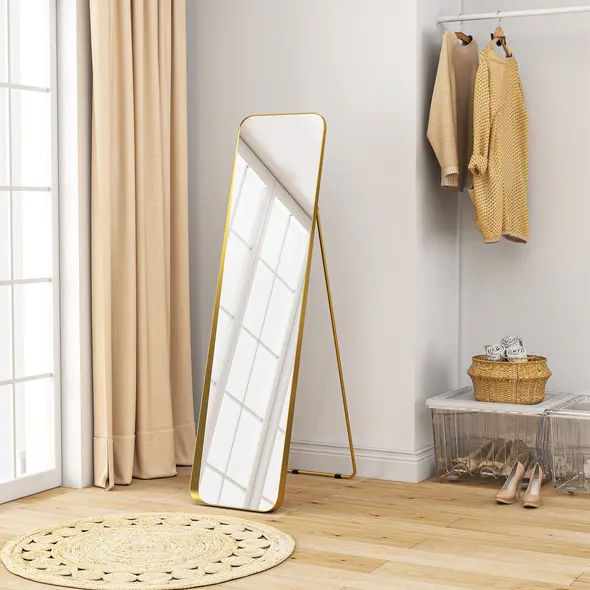 HOMCOM 40 x 160 cm Rectangular Full Length Mirror - Gold Tone - 8