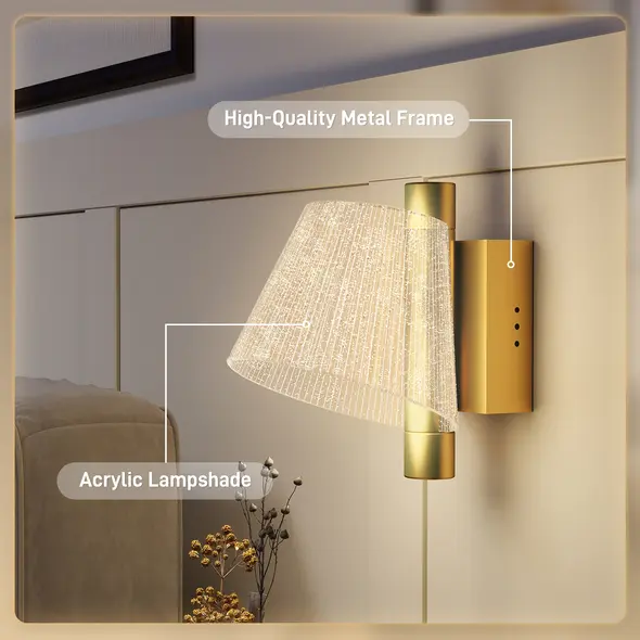 HOMCOM Led Wall Lamp 2 Pack, 5W Modern Indoor Starry Wall Light, Colour Temperature Adjustable 3000K/4000K/6500K, for Bedroom, Living Room, Hallway, Stairs, Gold Tone - 5