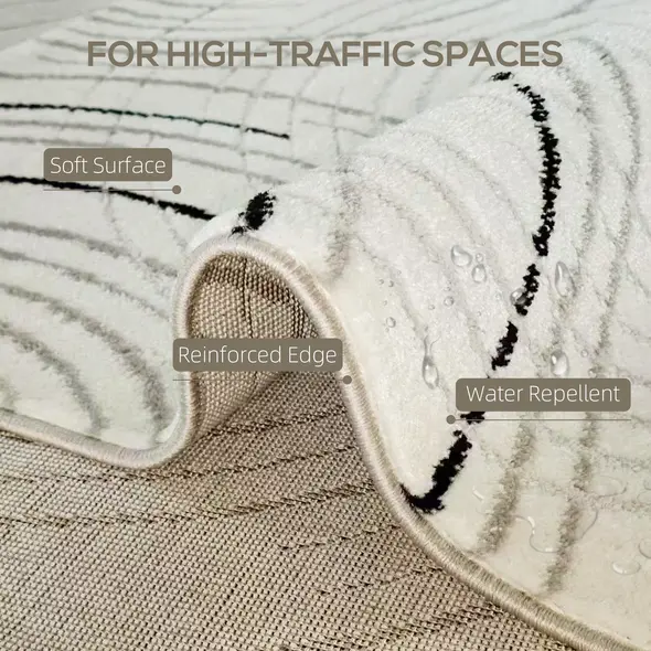 HOMCOM Modern Area Rug, Swirl Pattern Machine Washable Rug, Allergy-Friendly Floor Carpet for Living Room, Bedroom, Dining Room, Home Office, 170 x 120 cm, Cream White - 4