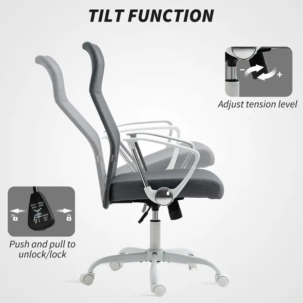 HOMCOM Fabric High Back Office Chair - Grey - 4