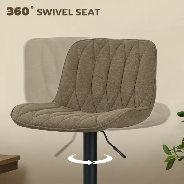 HOMCOM Set of Two Linen-Look Bar Stools - Brown - 5