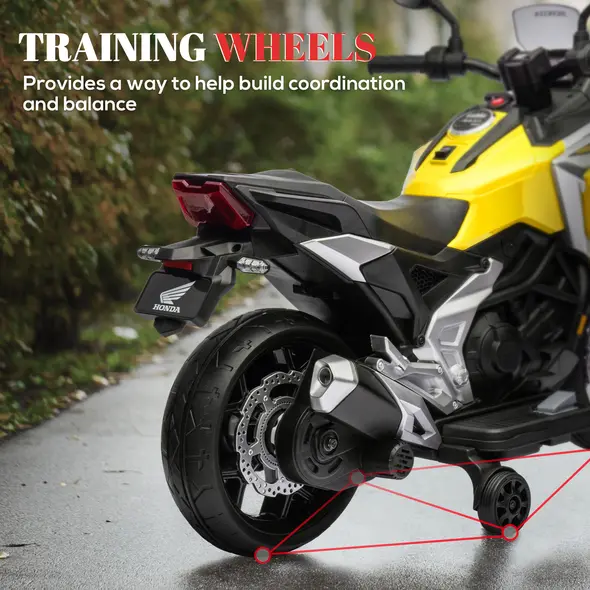 AIYAPLAY 12V Honda Licensed Kids Electric Motorbike w/ Music, Headlights, Early Education Function, for Ages 3-6 Years, Yellow - 6