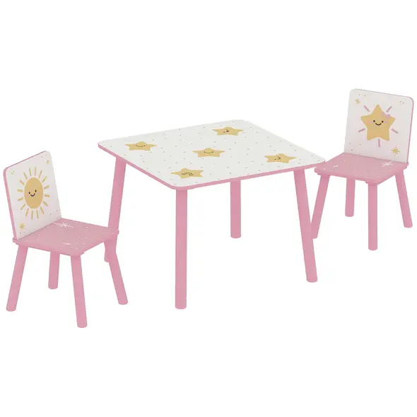 AIYAPLAY 3-Piece Toddler Table and Chair Set, Kids Table with 2 Chairs Set for Bedroom, Nursery, Playroom, Pink - 1