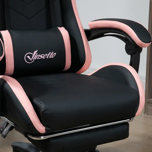 Vinsetto Computer Gaming Chair, PU Leather Office Desk Chair with Footrest, Swivel Wheels, 135° Reclining Back, Lumbar Support, Headrest for Home, Black and Pink - 8