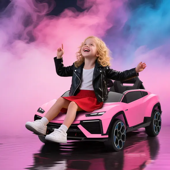 AIYAPLAY 12V Licensed Lamborghini Electric Cars for Kids, Ride On Car with Remote Control for 3-6 Years Old, Pink - 2