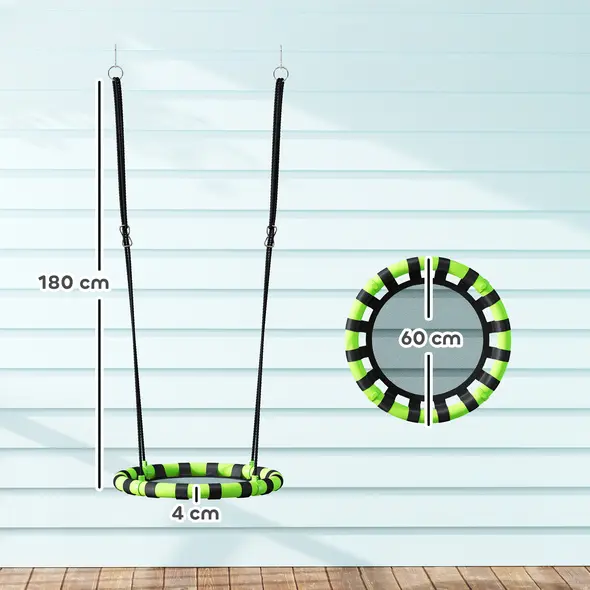 AIYAPLAY 60cm Diameter Kid Nest Swing Seat with Height Adjustable Ropes, for Outdoor, Indoor, Black/Green - 3