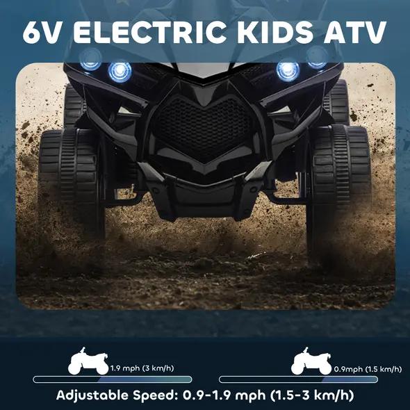 AIYAPLAY 6V Kids ATV, 4 Wheeler Electric Ride on Car with Music and LED Headlights, for Ages 3-6 Years Boys and Girls, Black - 4