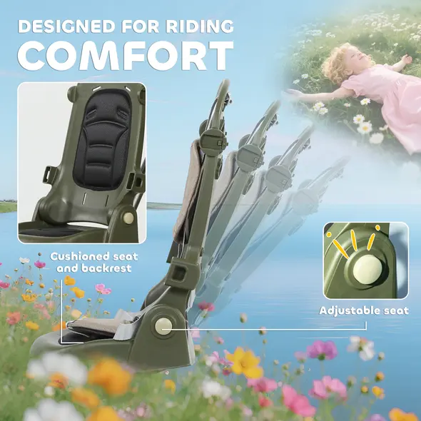 AIYAPLAY 5 in 1 Kids Trike with Adjustable Backrest, Toddler Tricycle with Push Handlebar, Adjustable Backrest, Dark Green - 7