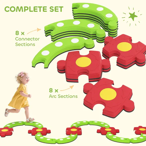 AIYAPLAY 13 PCS Kids Balance Beam Stepping Stones Set with Non-slip Textured Surface, Outdoor Indoor for Toddlers, Green - 4