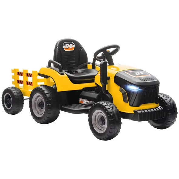 AIYAPLAY 12V Ride on Tractor and Trailer with Remote Control, Music, Shifter, Start-Up Sound, for Kids Ages 3-8 Years, Yellow - 1