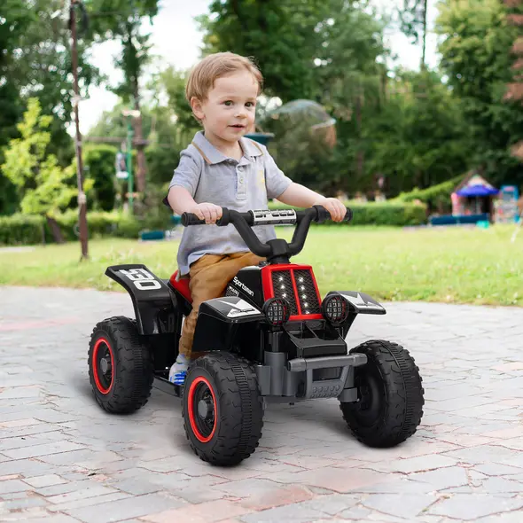 AIYAPLAY 6V Electric Quad Bike for Kids, Ride On ATV w/ Forward/Reverse, Headlights, for Ages 18-36 Months, Black - 2