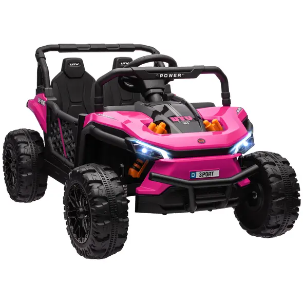 AIYAPLAY 12V Battery Powered Ride on Truck w/ Remote, Four Suspension Wheels, Horn, Lights, Music, USB, for Ages 3-5 Years, Pink - 1