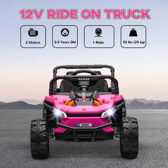 AIYAPLAY 12V Battery Powered Ride on Truck w/ Remote, Four Suspension Wheels, Horn, Lights, Music, USB, for Ages 3-5 Years, Pink - 4