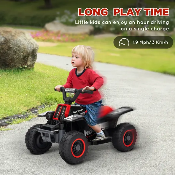 AIYAPLAY 6V Electric Quad Bike for Kids, Ride On ATV w/ Forward/Reverse, Headlights, for Ages 18-36 Months, Black - 5