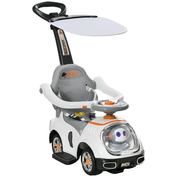 AIYAPLAY 3 in 1 Ride on Push Car, Cartoon Robot Theme Foot to Floor Slider w/ Handle Light Music Horn, Storage - White - 1