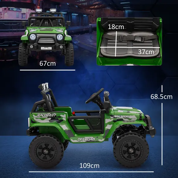 AIYAPLAY 12V Battery Powered Kids Ride-On Car, Electric Truck w/ Spring Suspension, Remote, Music, Horn, Lights, Green - 3