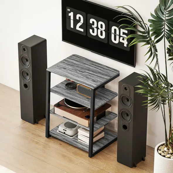HOMCOM HiFi Stand, with Four Storage Shelves - Dark Grey - 8