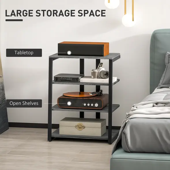 HOMCOM HiFi Stand, with Four Storage Shelves - Dark Grey - 3