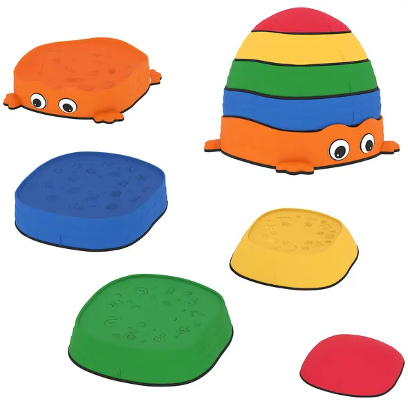 AIYAPLAY 5PCS Sensory Stepping Stones for Toddlers, Frog-Shaped Kids Stepping Stones Set with Anti-Slip Edging for Ages 2-8 - 1