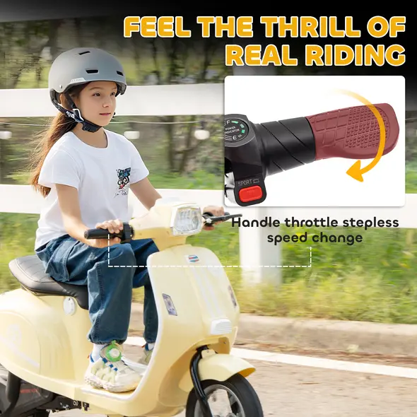 AIYAPLAY 24V Kids Electric Motorbike, Ride on Motorcycle with Manual Throttle, Brakes and LED Lights for Ages 8-12 Years, Beige - 5