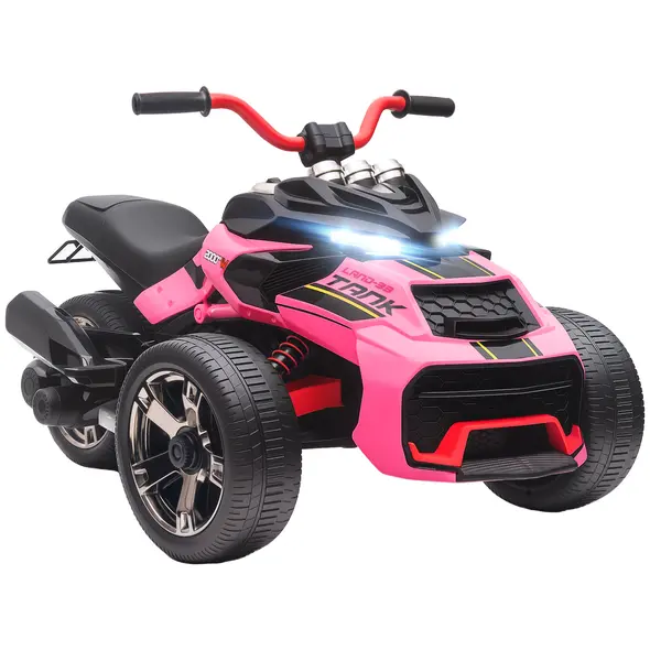 AIYAPLAY 12V Kids Electric Ride On Car with 3 Wheeler, MP3 Player, Horn, 2 Speeds, LED Lights for Boys & Girls Ages 3-8, Pink - 1