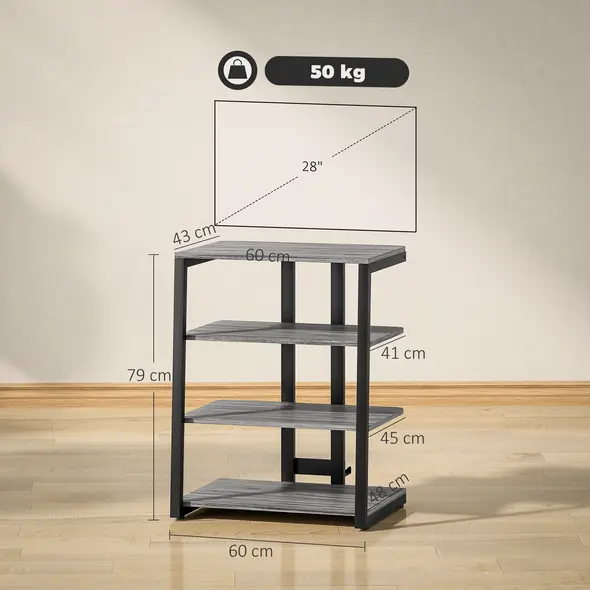 HOMCOM HiFi Stand, with Four Storage Shelves - Dark Grey - 2