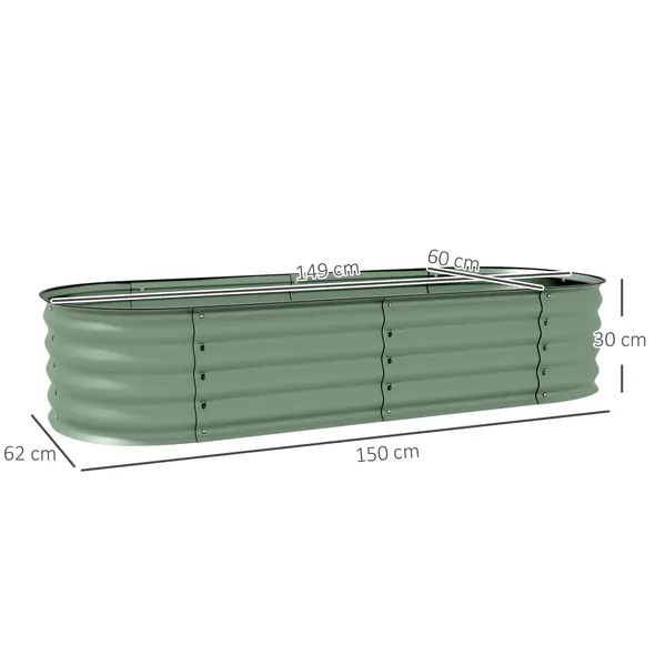 Outsunny Galvanised Raised Garden Bed, Metal Planter Box with Safety Edging, for Flowers, Herbs, Succulents, Pack of 2, Green - 2