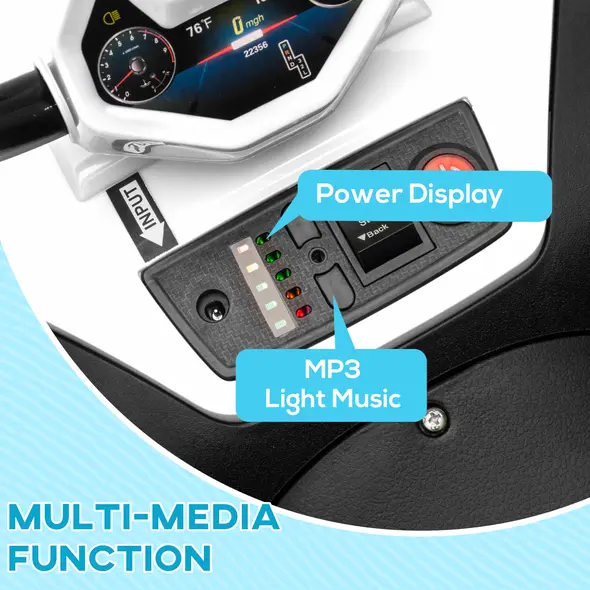 AIYAPLAY 12V Kids Electric Quad Bike w/ Spring Suspension System, Forward, Backward, LED Light, Music, MP3, White - 7