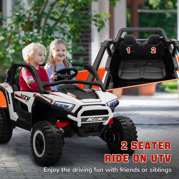 AIYAPLAY 2 Seater 24V 7AH Ride on Truck, Battery Powered Electric Ride On Car w/ Remote, Suspension, 3 Speeds, White - 4