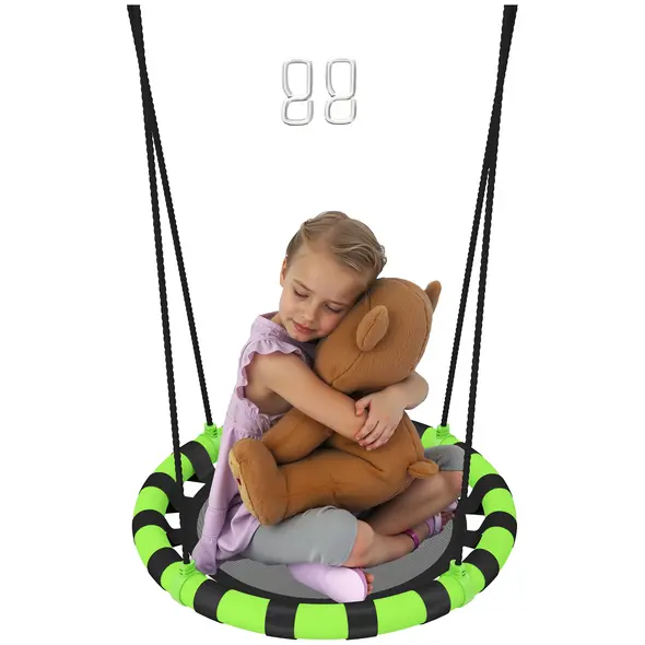AIYAPLAY 60cm Diameter Kid Nest Swing Seat with Height Adjustable Ropes, for Outdoor, Indoor, Black/Green - 1