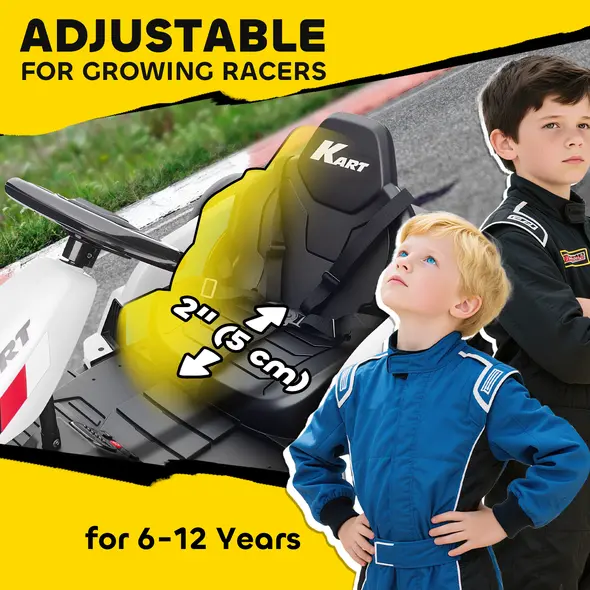 AIYAPLAY 24V Electric Go Kart, Drift Kart with Adjustable Seat, Slow Start, 5-Point Harness, Music, Horn, for 6-12 Years, White - 7