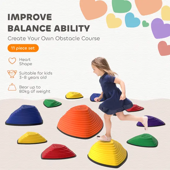 AIYAPLAY 11-Piece Stepping Stones for Kids, Stackable Sensory Toys Outdoor Indoor, Obstacle Course for Balance and Motor Skills - 4